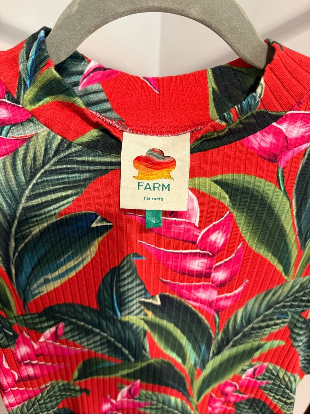 FARM Rio Red Tropical Leaf Puff-Sleeve Bodysuit - Picture 2 of 3